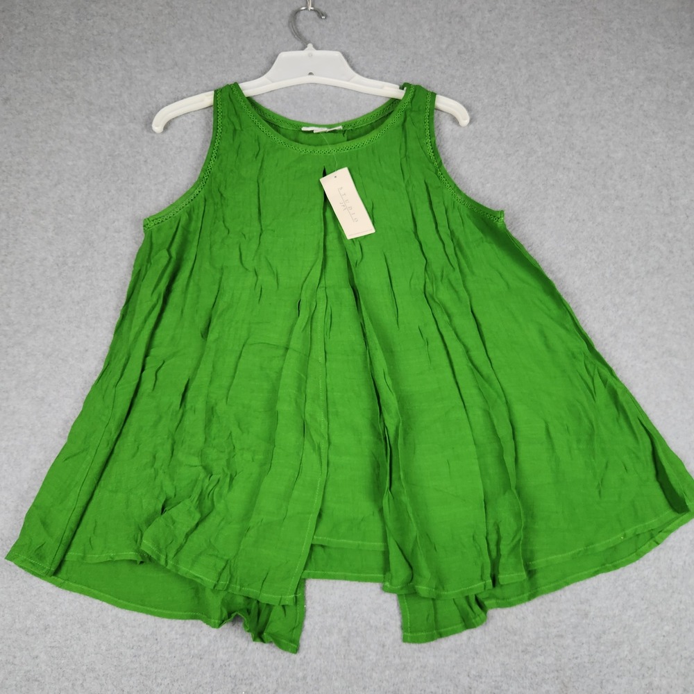 Studio JPR Tank Top Womens Small Green Sleeveless Eyelet Trim Split Pleated